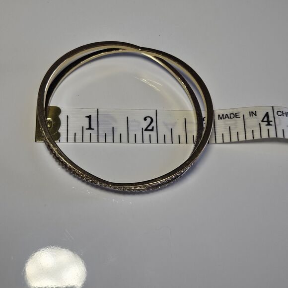 Gold Tone Criss Cross Clear Rhinestone Bangle Bracelet 7.25" - Picture 7 of 12
